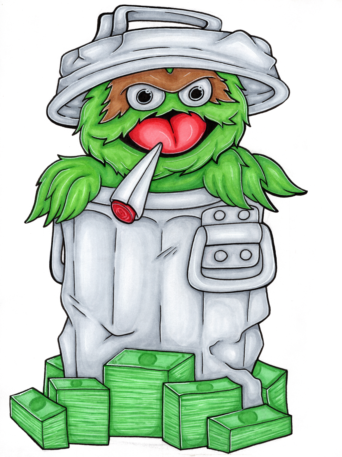 Oscar the Grouch Art Print – Premium Hand-Cut Edition (9"x12")