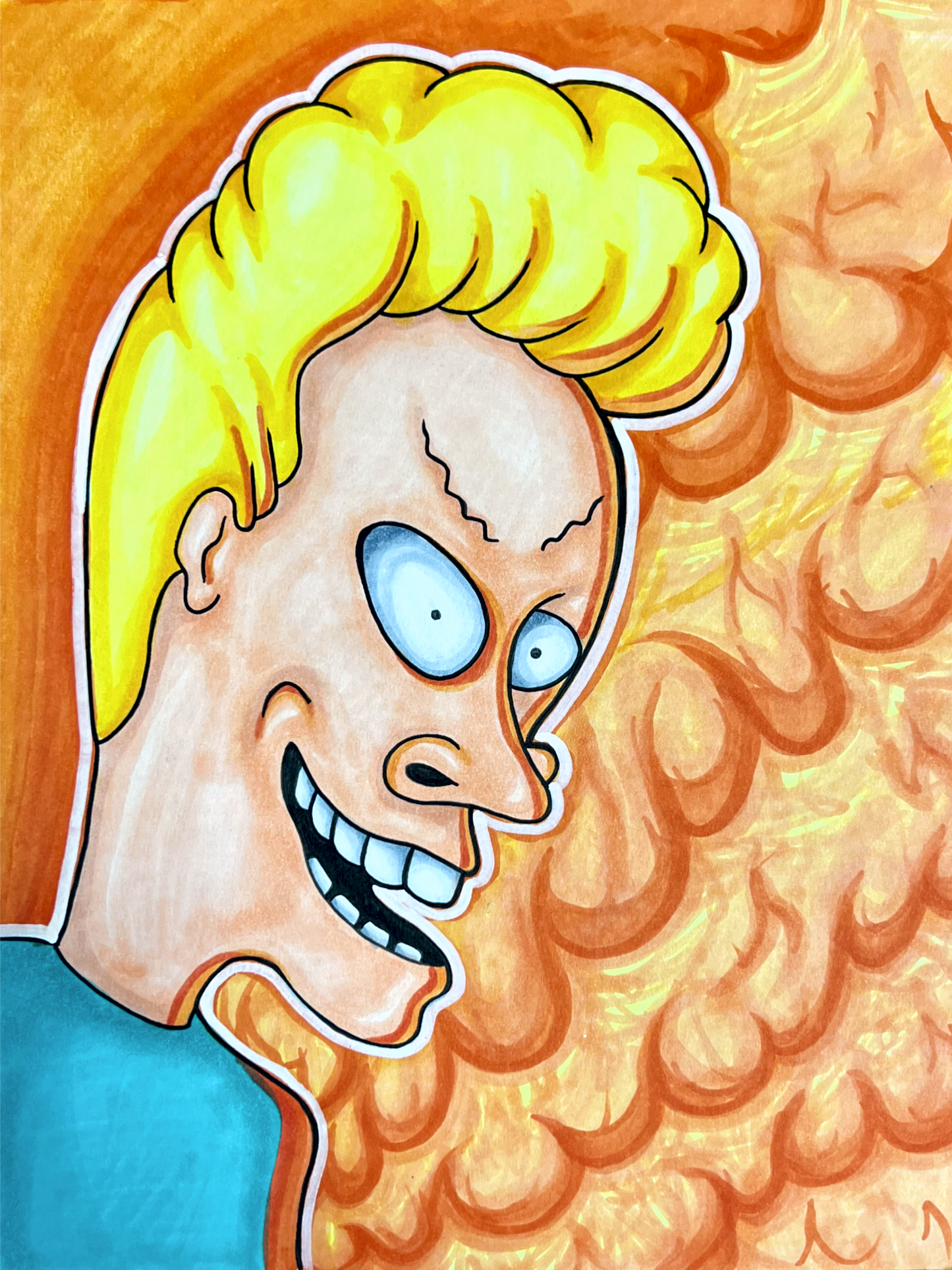 Beavis FIRE Art Print – Premium Hand-Cut Edition (9"x12")