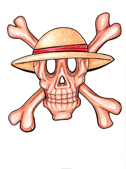 Straw Hat Pirate Skull Art Print – Premium Hand-Cut Edition (9"x12")
