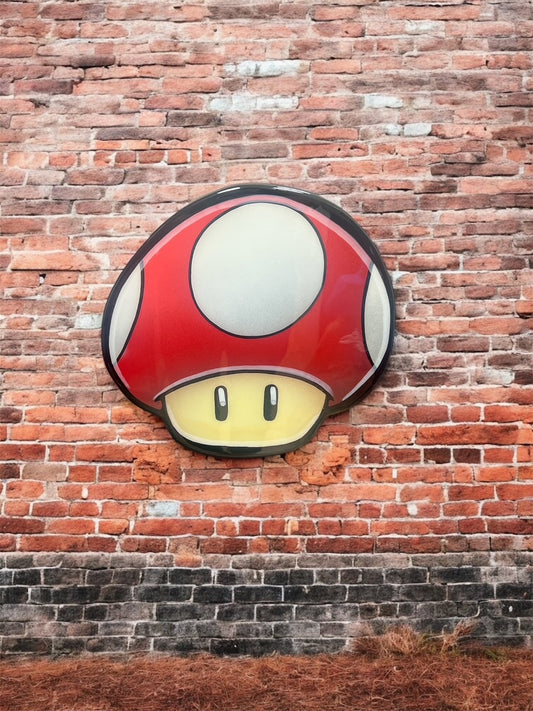 Wooden Mario Mushroom RED – Glossy Epoxy Finish (11"x12")