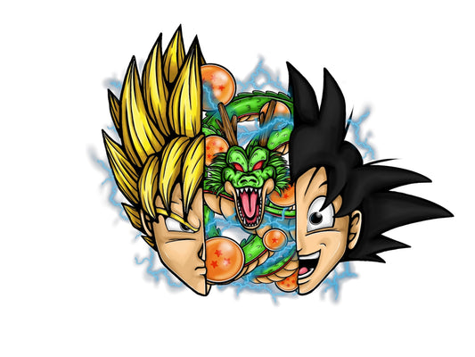 Split Face Goku Art Print – Premium Hand-Cut Edition (9"x12")
