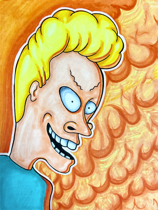 Beavis FIRE Art Print – Premium Hand-Cut Edition (9"x12")